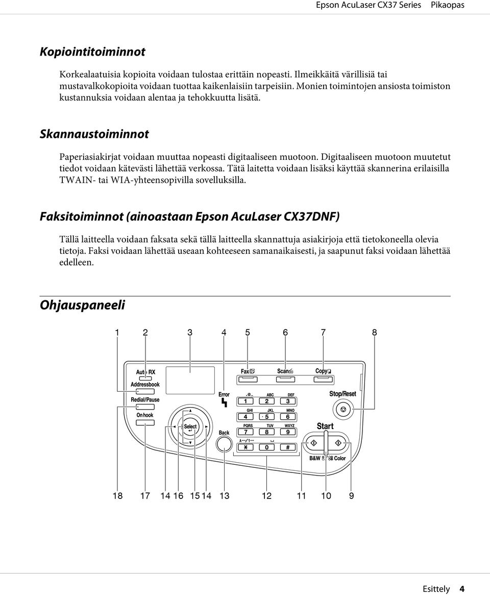 Digitaaliseen muotoon muutetut tiedot voidaan kätevästi lähettää verkossa. Tätä laitetta voidaan lisäksi käyttää skannerina erilaisilla TWAIN- tai WIA-yhteensopivilla sovelluksilla.