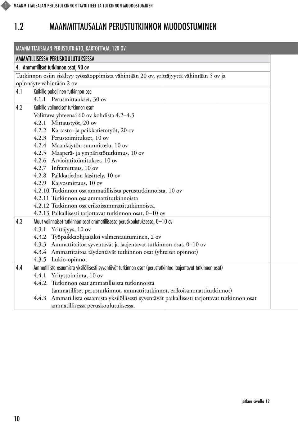 Ammatilliset tutkinnon osat, 90 ov Tutkinnon osiin sisältyy työssäoppimista vähintään 20 ov, yrittäjyyttä vähintään 5 ov ja opinnäyte vähintään 2 ov 4.1 Kaikille pakollinen tutkinnon osa 4.1.1 Perusmittaukset, 30 ov 4.