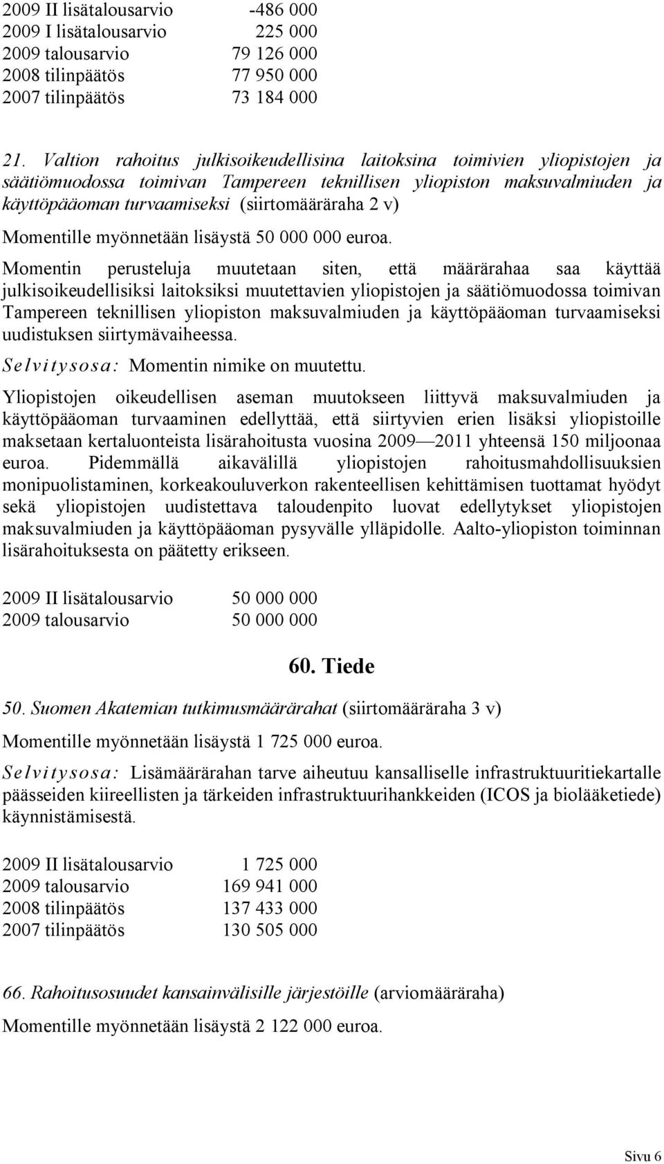 Momentille myönnetään lisäystä 50 000 000 euroa.