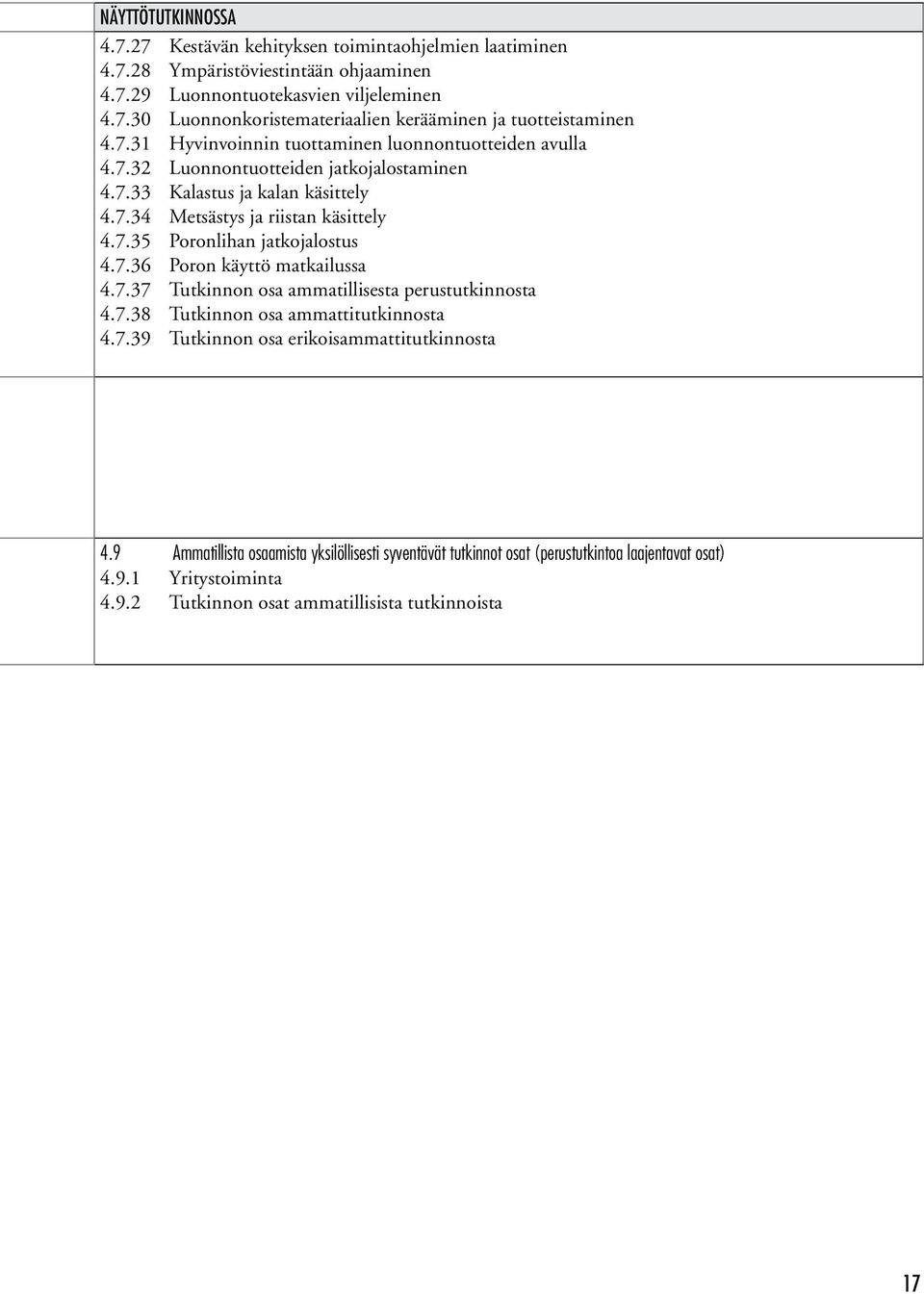 7.36 Poron käyttö matkailussa 4.7.37 Tutkinnon osa ammatillisesta perustutkinnosta 4.7.38 Tutkinnon osa ammattitutkinnosta 4.7.39 Tutkinnon osa erikoisammattitutkinnosta 4.