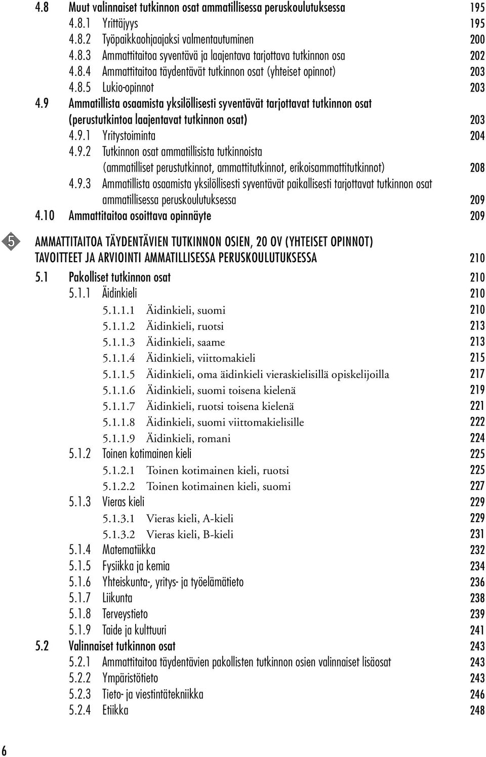 9 Ammatillista osaamista yksilöllisesti syventävät tarjottavat tutkinnon osat (perustutkintoa laajentavat tutkinnon osat) 203 4.9.1 Yritystoiminta 204 4.9.2 Tutkinnon osat ammatillisista tutkinnoista (ammatilliset perustutkinnot, ammattitutkinnot, erikoisammattitutkinnot) 208 4.