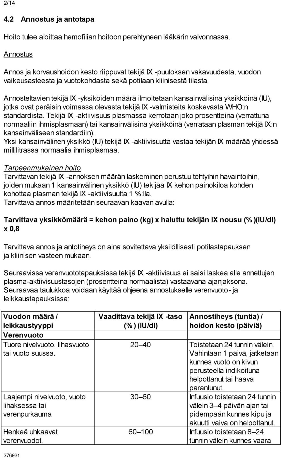 Annosteltavien tekijä IX -yksiköiden määrä ilmoitetaan kansainvälisinä yksikköinä (IU), jotka ovat peräisin voimassa olevasta tekijä IX -valmisteita koskevasta WHO:n standardista.