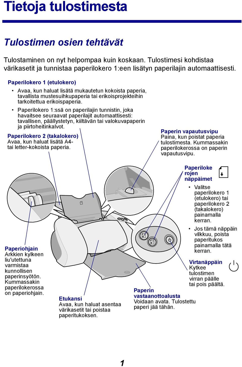 Paperilokero 1:ssä on paperilajin tunnistin, joka havaitsee seuraavat paperilajit automaattisesti: tavallisen, päällystetyn, kiiltävän tai valokuvapaperin ja piirtoheitinkalvot.