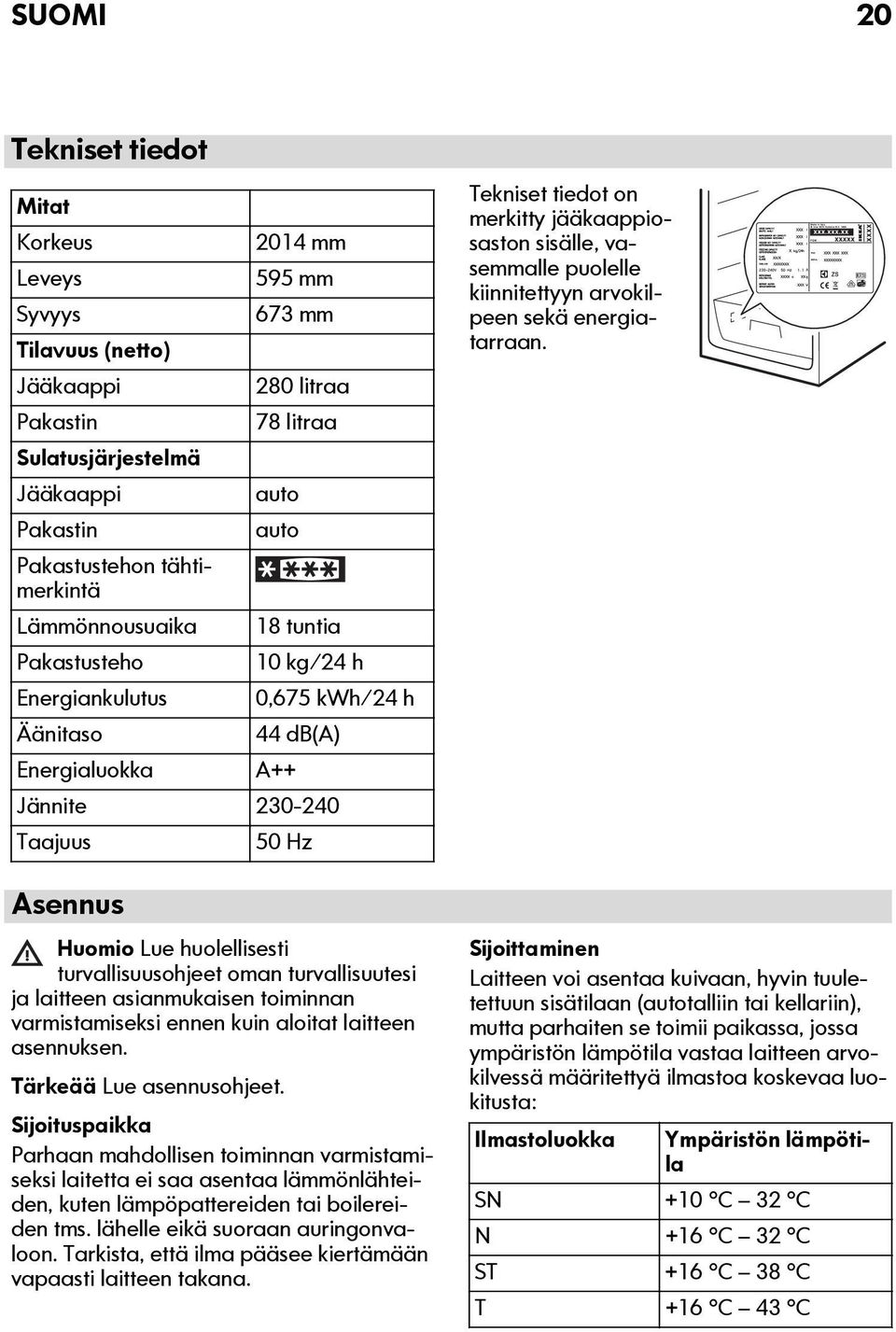 turvallisuusohjeet oman turvallisuutesi ja laitteen asianmukaisen toiminnan varmistamiseksi ennen kuin aloitat laitteen asennuksen. Tärkeää Lue asennusohjeet.