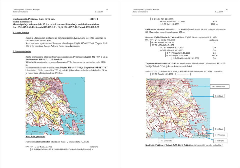 Aloite, hakija 2. Suunnittelualue Karin ja Etelärannan kiinteistöjen omistajat Jarmo, Kaija, Sami ja Terttu Varjonen sekä Kielo Aimi Hillevi Sora.
