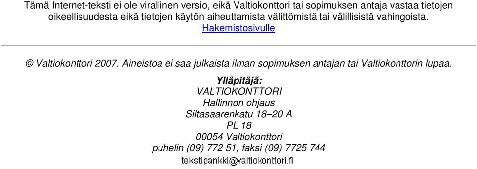 Hakemistosivulle Valtiokonttori 2007.