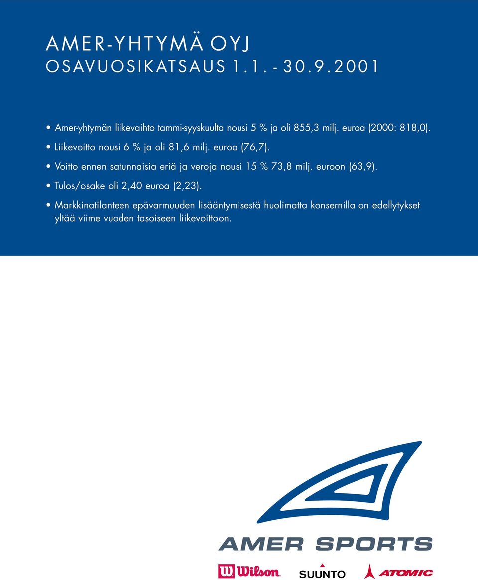 Liikevoitto nousi 6 % ja oli 81,6 milj. euroa (76,7).