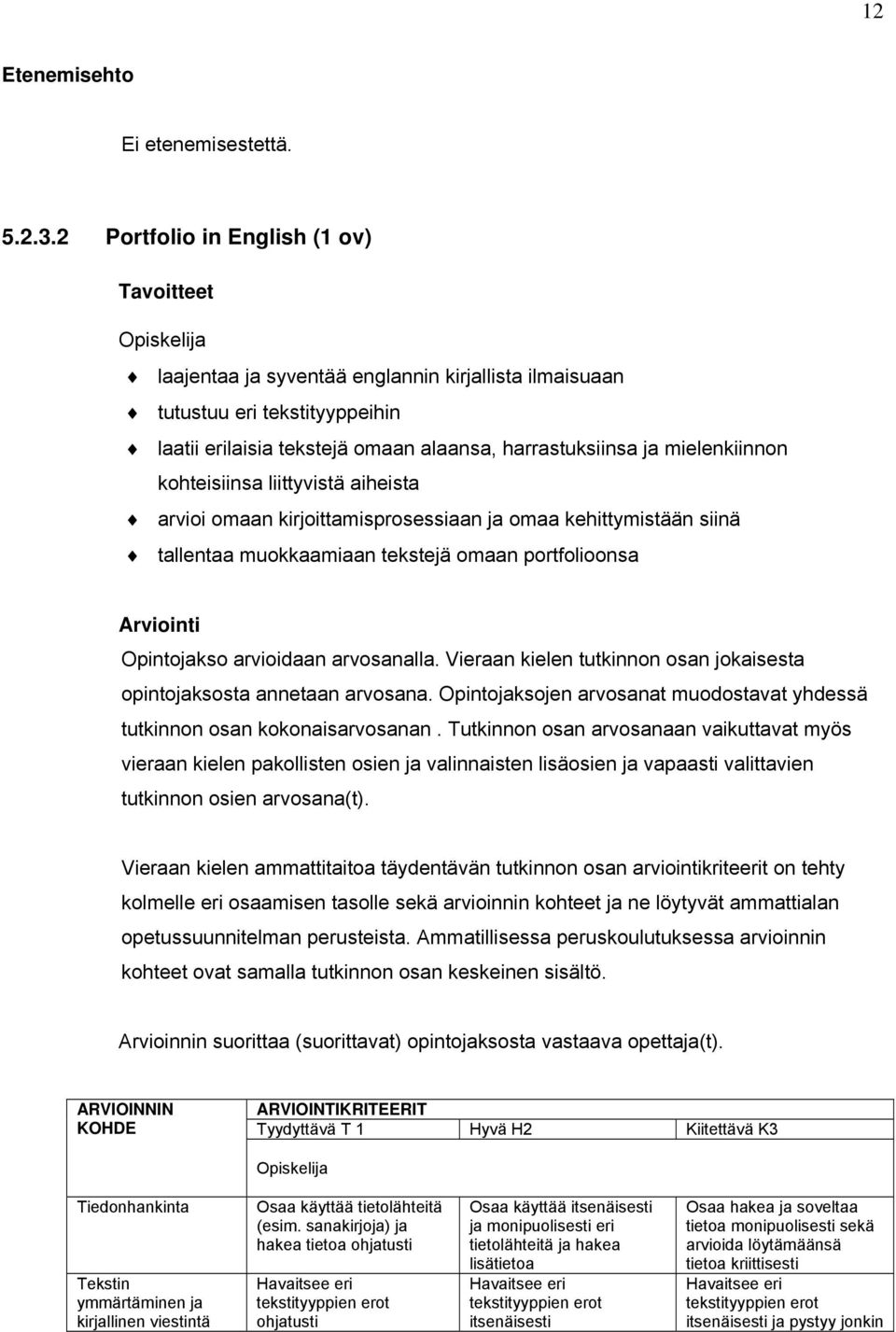kohteisiinsa liittyvistä aiheista arvioi omaan kirjoittamisprosessiaan ja omaa kehittymistään siinä tallentaa muokkaamiaan tekstejä omaan portfolioonsa Arviointi Opintojakso arvioidaan arvosanalla.