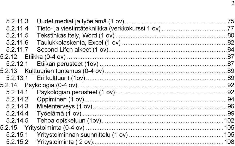 .. 89 5.2.14 Psykologia (0-4 ov)... 92 5.2.14.1 Psykologian perusteet (1 ov)... 92 5.2.14.2 Oppiminen (1 ov)... 94 5.2.14.3 Mielenterveys (1 ov)... 96 5.2.14.4 Työelämä (1 ov)... 99 5.