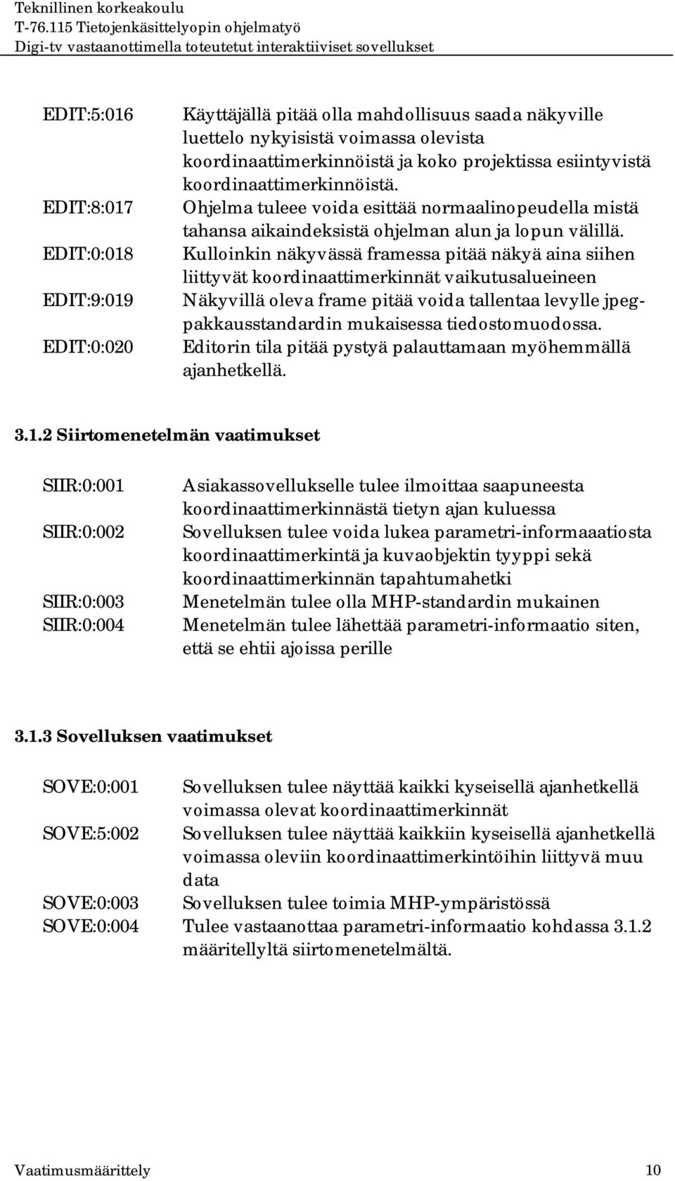 Kulloinkin näkyvässä framessa pitää näkyä aina siihen liittyvät koordinaattimerkinnät vaikutusalueineen Näkyvillä oleva frame pitää voida tallentaa levylle jpegpakkausstandardin mukaisessa