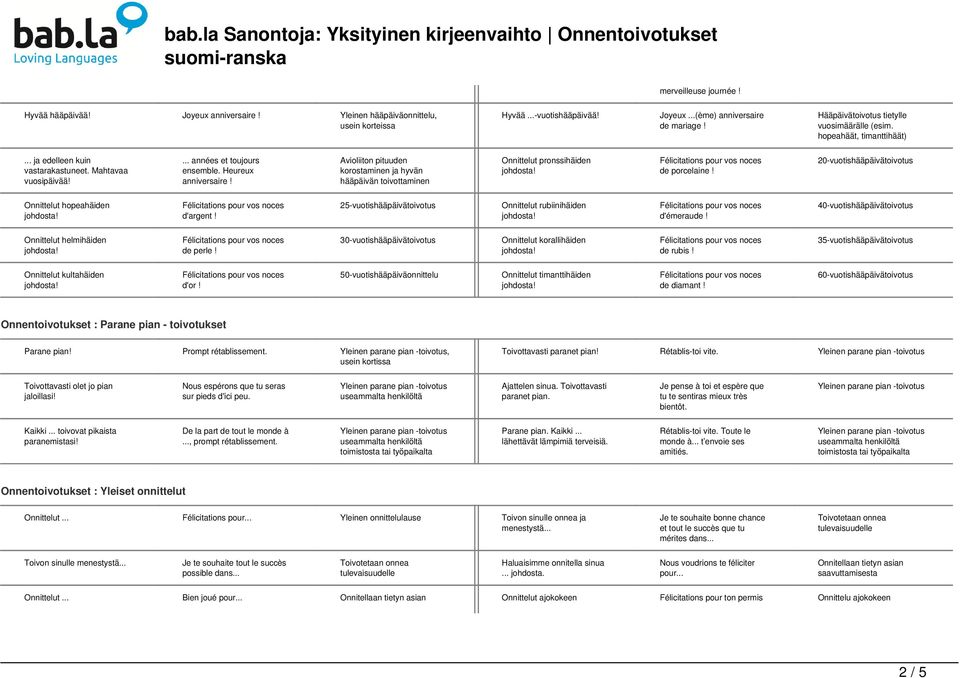 Heureux anniversaire Avioliiton pituuden korostaminen ja hyvän hääpäivän toivottaminen Onnittelut pronssihäiden de porcelaine 20-vuotishääpäivätoivotus Onnittelut hopeahäiden d'argent