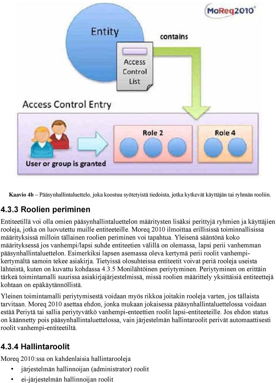 Moreq 2010 ilmoittaa erillisissä toiminnallisissa määrityksissä milloin tällainen roolien periminen voi tapahtua.