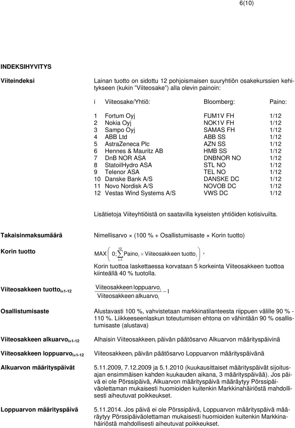 ASA STL NO 1/12 9 Telenor ASA TEL NO 1/12 1 Danske Bank A/S DANSKE DC 1/12 11 Novo Nordisk A/S NOVOB DC 1/12 12 Vestas Wind Systems A/S VWS DC 1/12 Lisätietoja Viiteyhtiöistä on saatavilla kyseisten