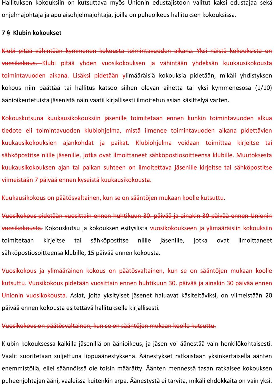 Klubi pitää yhden vuosikokouksen ja vähintään yhdeksän kuukausikokousta toimintavuoden aikana.
