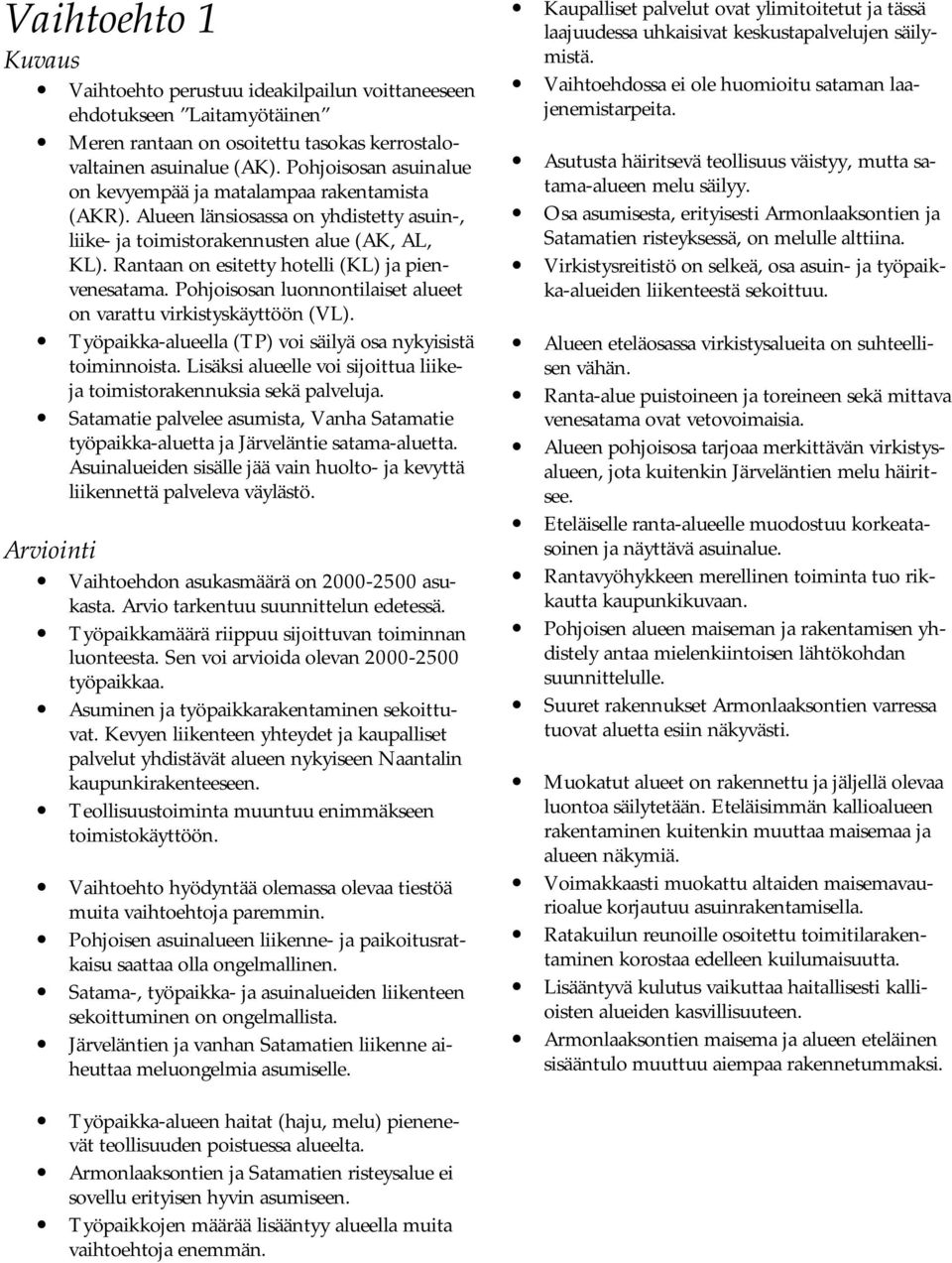 Rantaan on esitetty hotelli (KL) ja pienvenesatama. Pohjoisosan luonnontilaiset alueet on varattu virkistyskäyttöön (VL). Työpaikka-alueella (TP) voi säilyä osa nykyisistä toiminnoista.