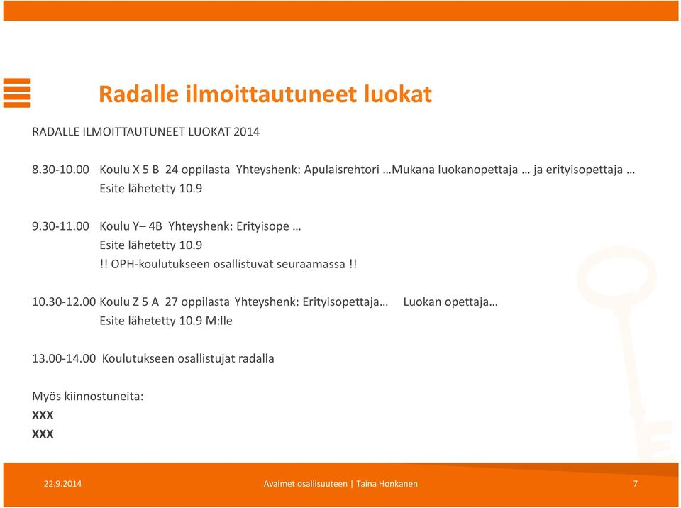 00 Koulu Y 4B Yhteyshenk: Erityisope Esite lähetetty 10.9!! OPH-koulutukseen osallistuvat seuraamassa!! 10.30-12.