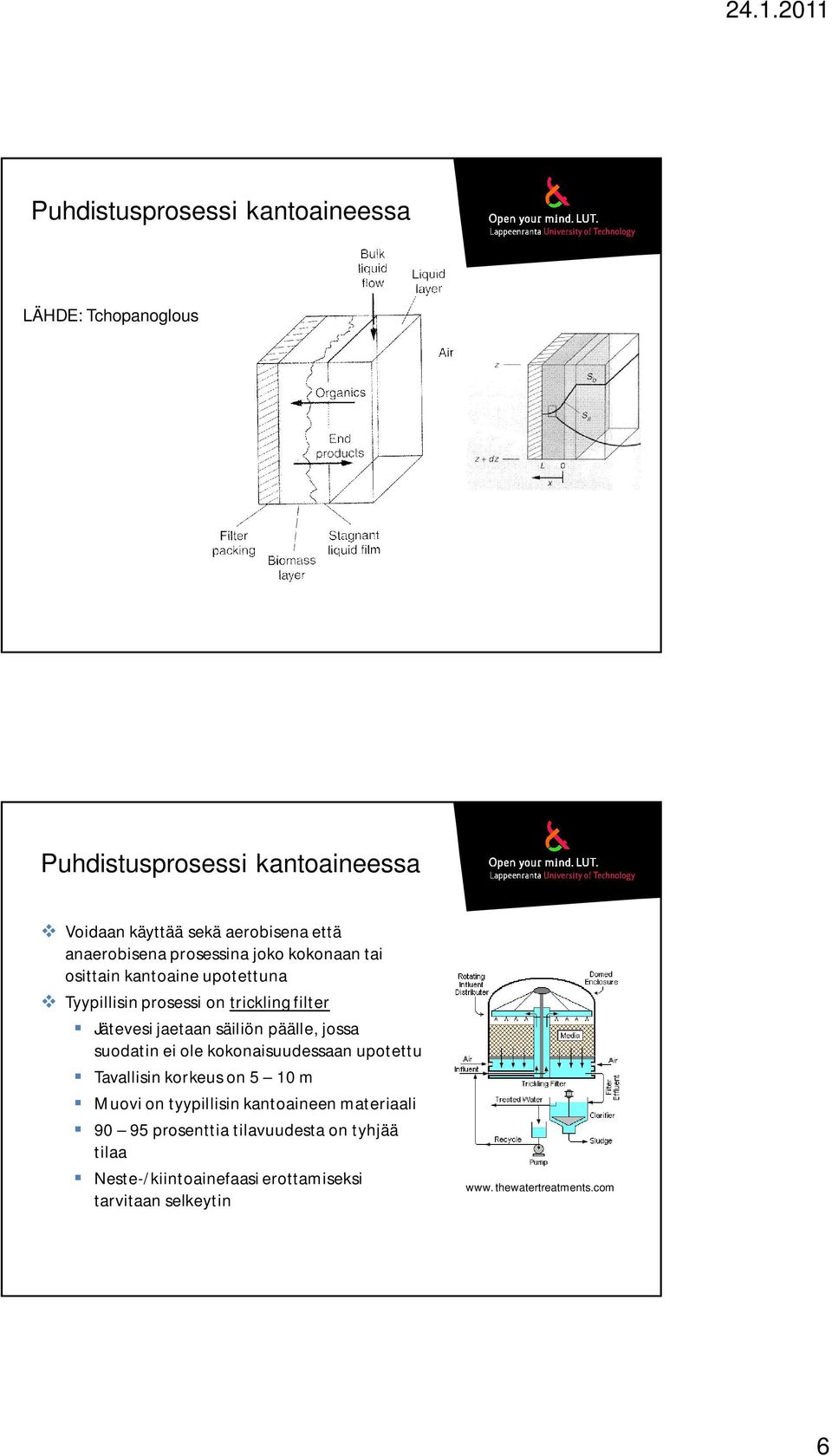 säiliön päälle, jossa suodatin ei ole kokonaisuudessaan upotettu Tavallisin korkeus on 5 10 m Muovi on tyypillisin kantoaineen