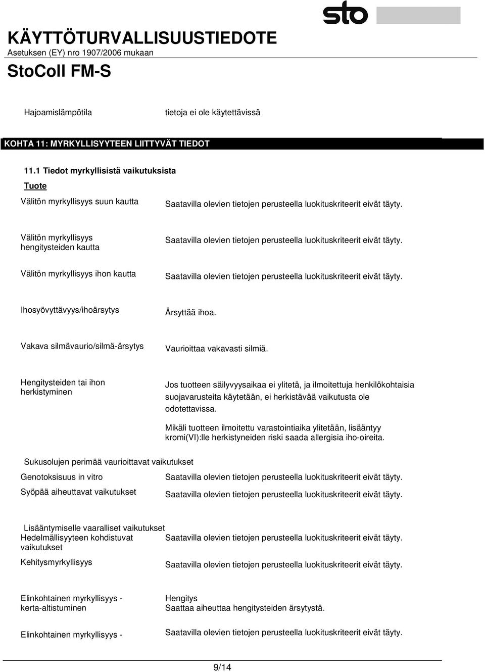 Välitön myrkyllisyys hengitysteiden kautta Saatavilla olevien tietojen perusteella luokituskriteerit eivät täyty.