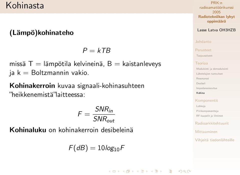 kerroin kuvaa signaali-kohinasuhteen heikkenemistä