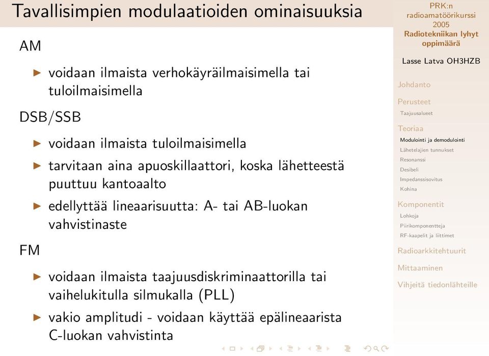 kantoaalto edellyttää lineaarisuutta: A- tai AB-luokan vahvistinaste voidaan ilmaista