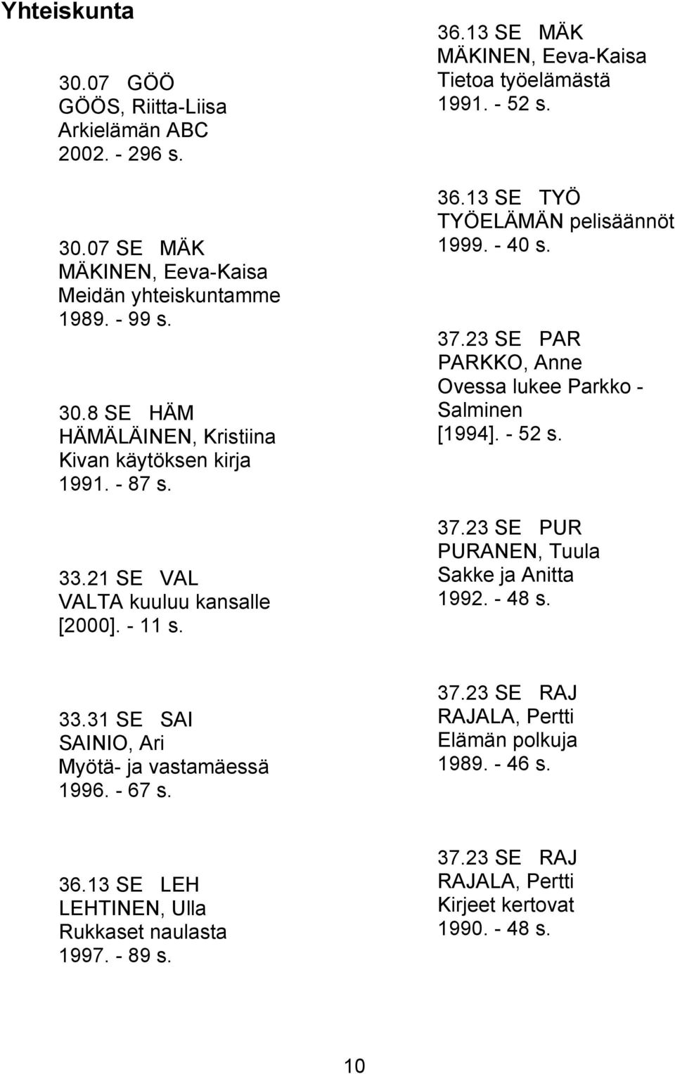 37.23 SE PAR PARKKO, Anne Ovessa lukee Parkko - Salminen [1994]. - 52 s. 37.23 SE PUR PURANEN, Tuula Sakke ja Anitta 1992. - 48 s. 33.31 SE SAI Myötä- ja vastamäessä 1996.