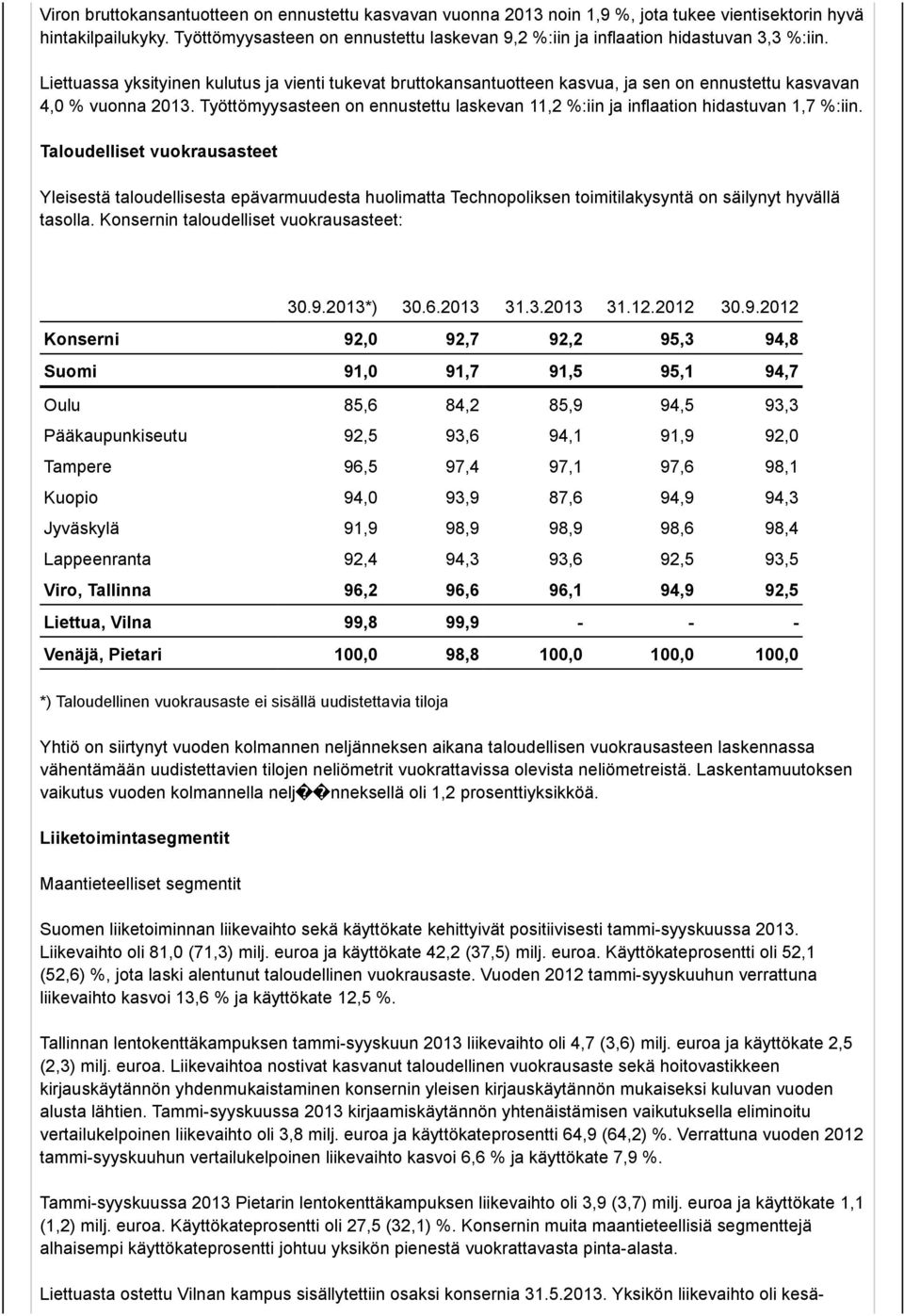 Liettuassa yksityinen kulutus ja vienti tukevat bruttokansantuotteen kasvua, ja sen on ennustettu kasvavan 4,0 % vuonna 2013.
