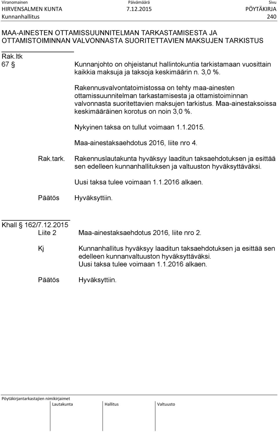 Rakennusvalvontatoimistossa on tehty maa-ainesten ottamissuunnitelman tarkastamisesta ja ottamistoiminnan valvonnasta suoritettavien maksujen tarkistus.