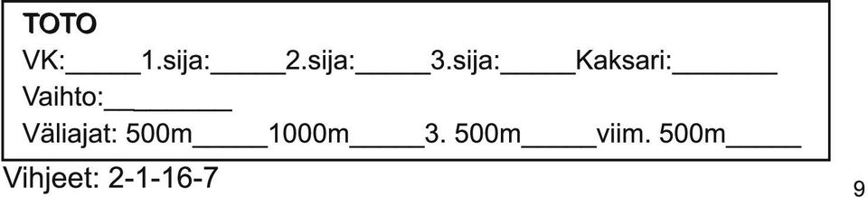 Väliajat: 500m 1 000m 3.