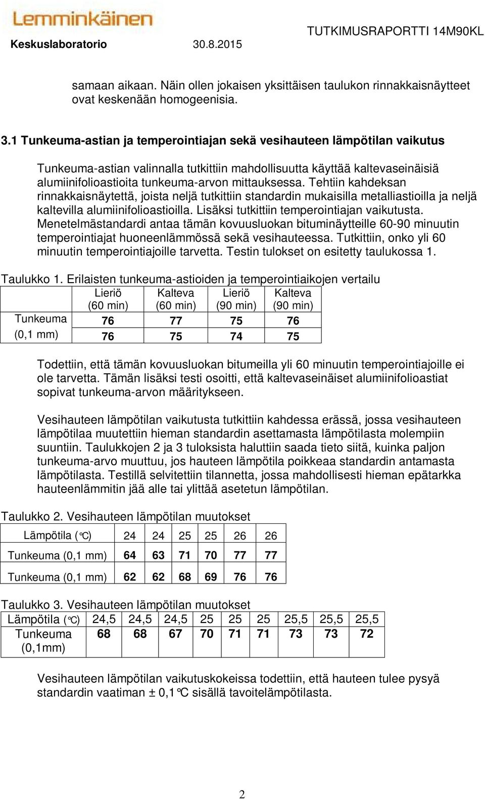 mittauksessa. Tehtiin kahdeksan rinnakkaisnäytettä, joista neljä tutkittiin standardin mukaisilla metalliastioilla ja neljä kaltevilla alumiinifolioastioilla.