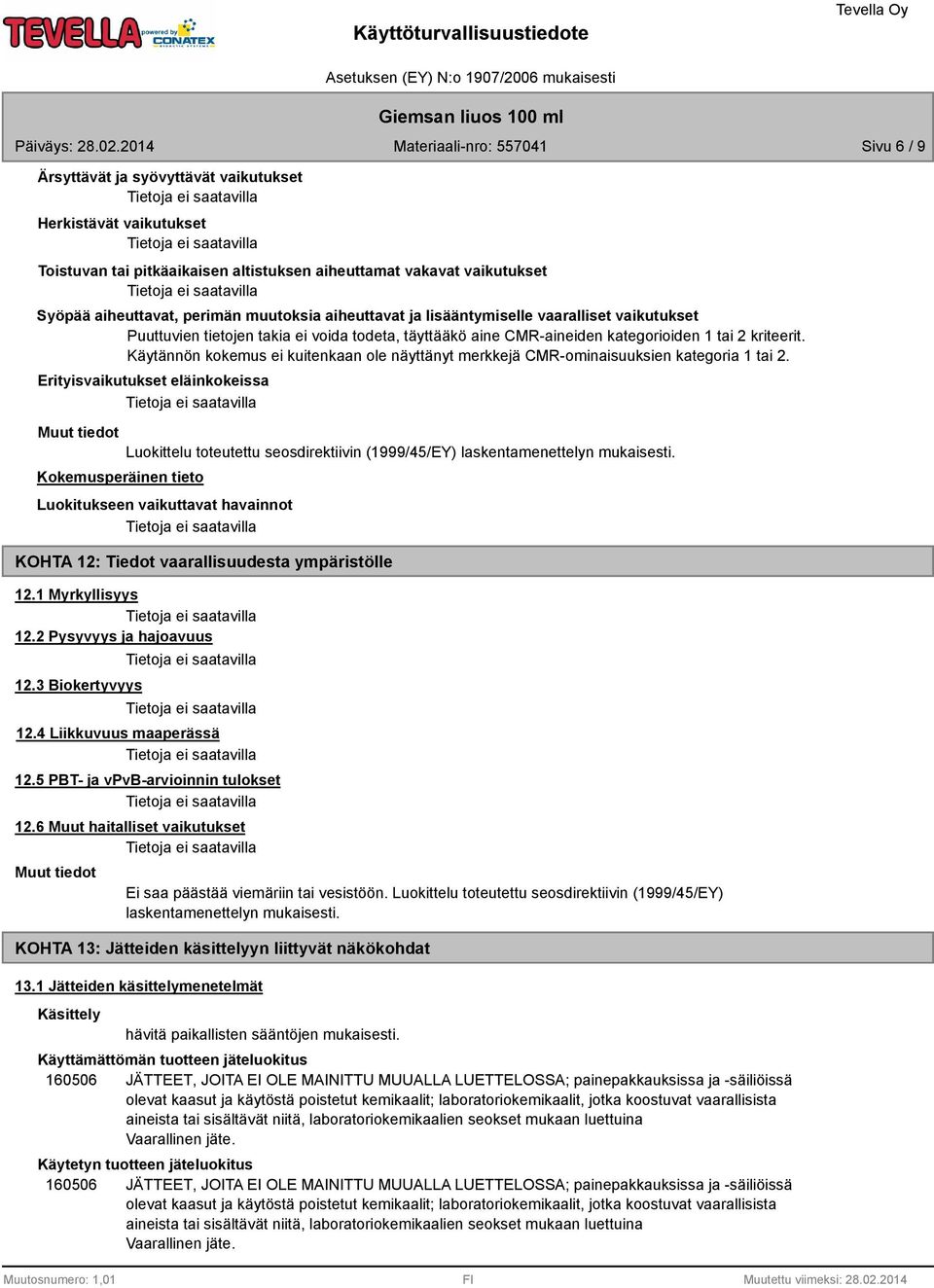 Käytännön kokemus ei kuitenkaan ole näyttänyt merkkejä CMR-ominaisuuksien kategoria 1 tai 2.