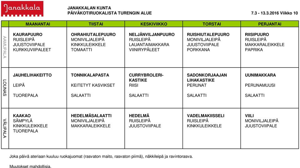 CURRYBROLERI- SADONKORJAAJAN UUNIMAKKARA KASTIKE LIHAKASTIKE LEIPÄ KEITETYT KASVIKSET RIISI PERUNAT PERUNAMUUSI TUOREPALA
