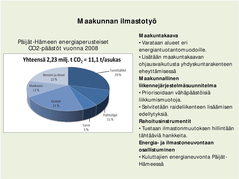 Lisätään maakuntakaavan ohjausvaikutusta yhdyskuntarakenteen eheyttämisessä Maakunnallinen liikennejärjestelmäsuunnitelma