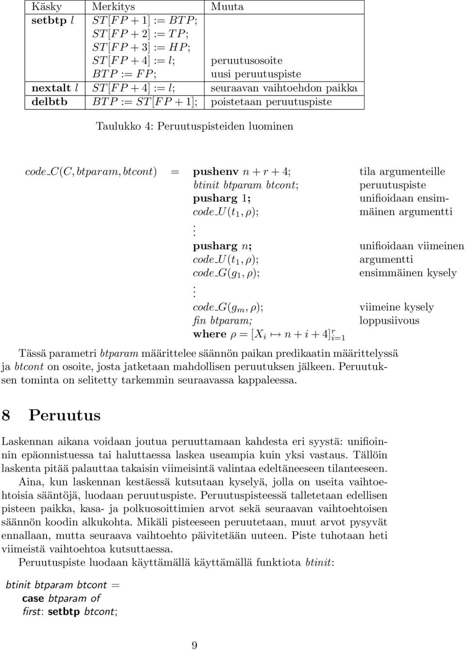 btparam btcont; peruutuspiste pusharg 1; unifioidaan ensimcode U(t 1, ρ); mäinen argumentti pusharg n; code U(t 1, ρ); code G(g 1, ρ); code G(g m, ρ); fin btparam; where ρ = [X i n + i + 4] r i=1