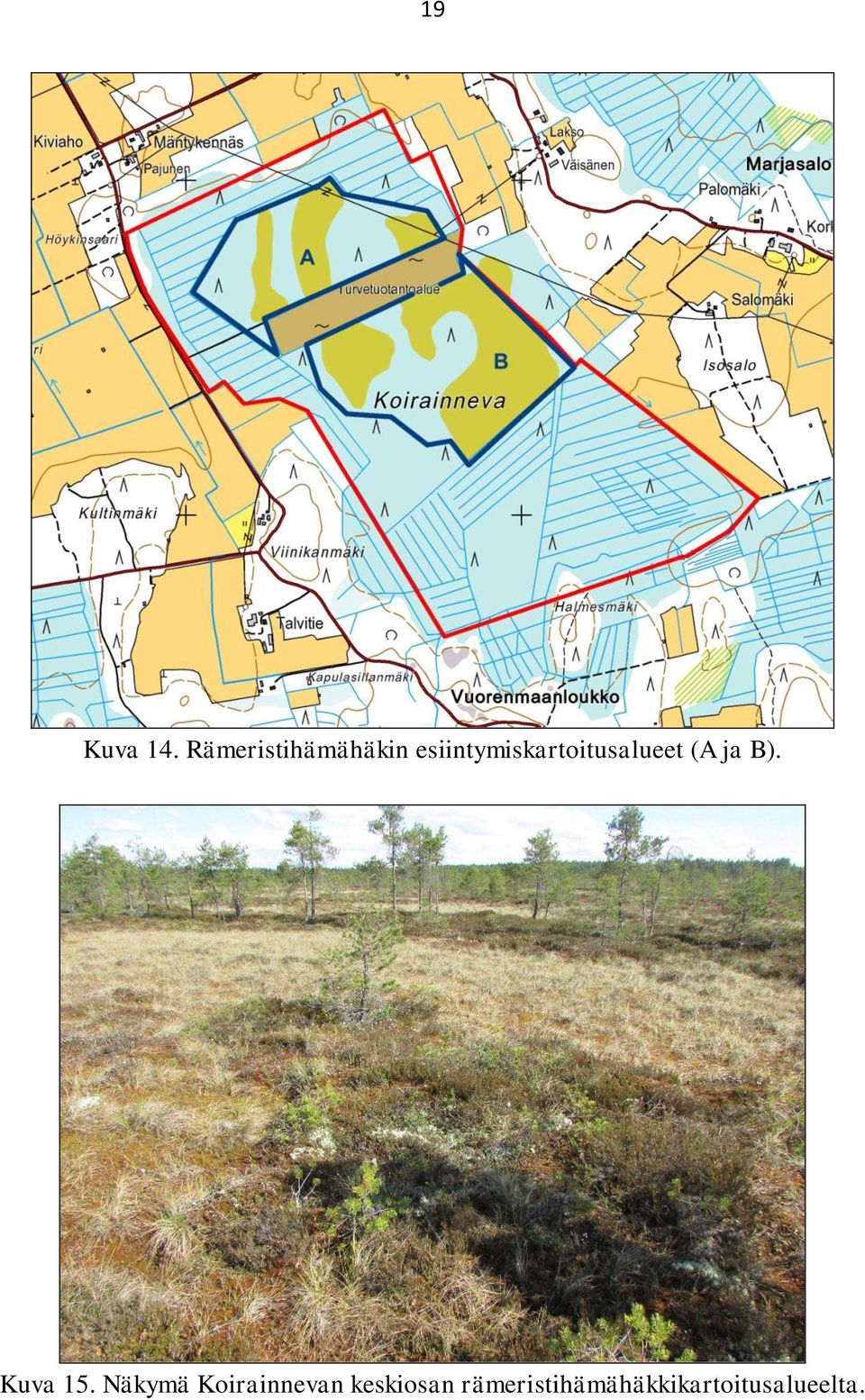 esiintymiskartoitusalueet (A ja B).