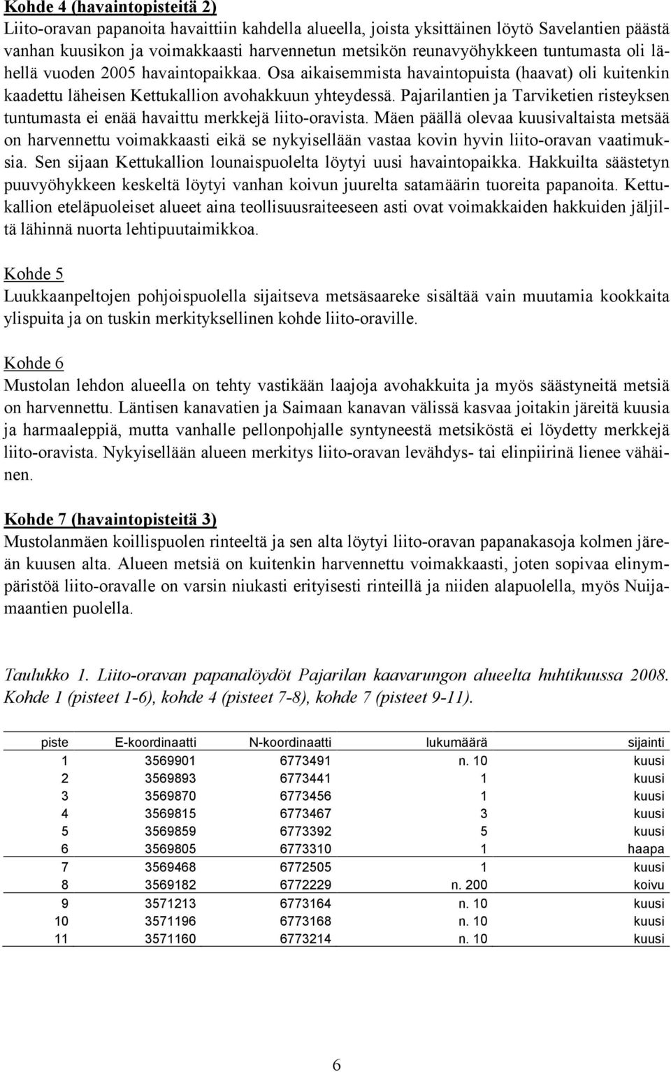 Pajarilantien ja Tarviketien risteyksen tuntumasta ei enää havaittu merkkejä liito-oravista.