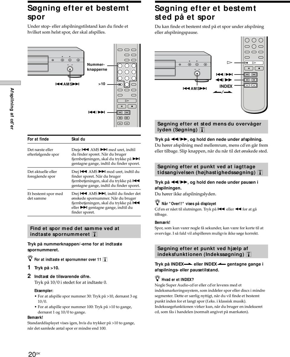 ./> For at finde Det næste eller efterfølgende spor Det aktuelle eller foregående spor Et bestemt spor med det samme Skal du Dreje. AMS > med uret, indtil du finder sporet.