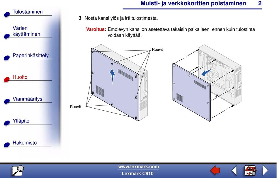 Varoitus: Emolevyn kansi on asetettava