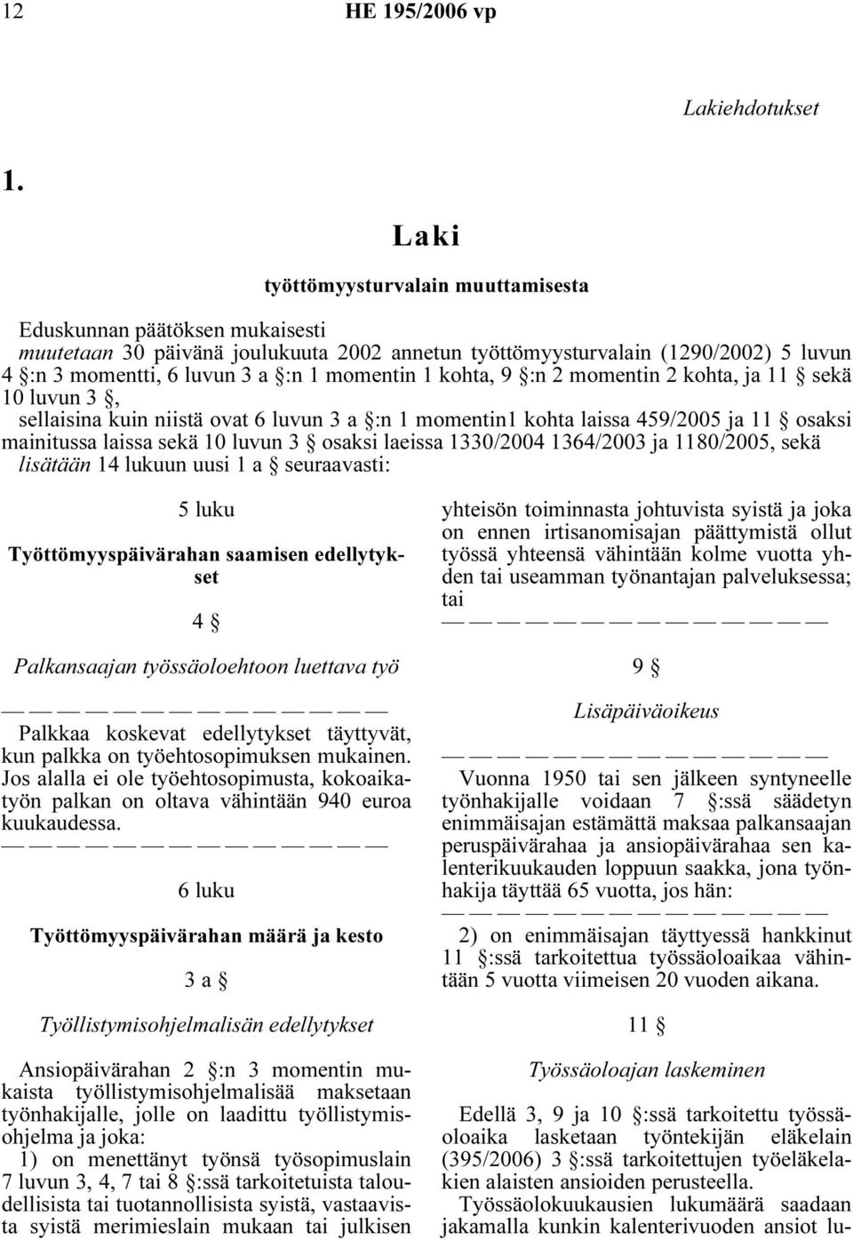 1 kohta, 9 :n 2 momentin 2 kohta, ja 11 sekä 10 luvun 3, sellaisina kuin niistä ovat 6 luvun 3 a :n 1 momentin1 kohta laissa 459/2005 ja 11 osaksi mainitussa laissa sekä 10 luvun 3 osaksi laeissa