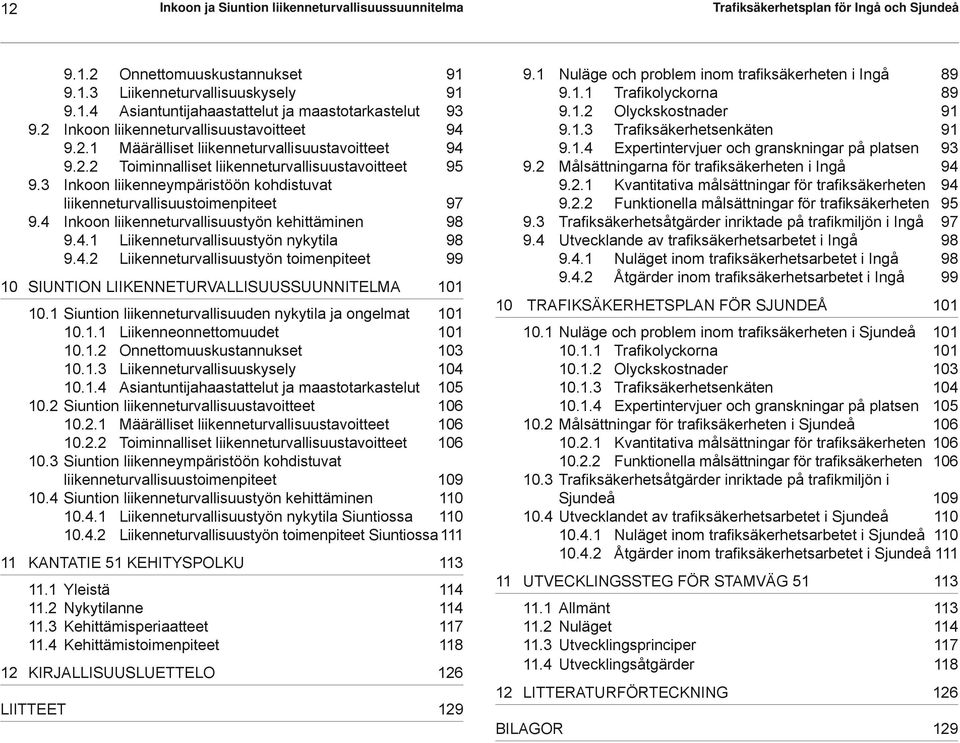 3 Inkoon liikenneympäristöön kohdistuvat liikenneturvallisuustoimenpiteet 97 9.4 Inkoon liikenneturvallisuustyön kehittäminen 98 9.4.1 Liikenneturvallisuustyön nykytila 98 9.4.2 Liikenneturvallisuustyön toimenpiteet 99 10 SIUNTION LIIKENNETURVALLISUUSSUUNNITELMA 101 10.