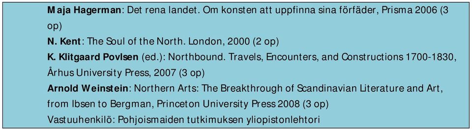 Travels, Encounters, and Constructions 1700-1830, Århus University Press, 2007 (3 op) Arnold Weinstein: