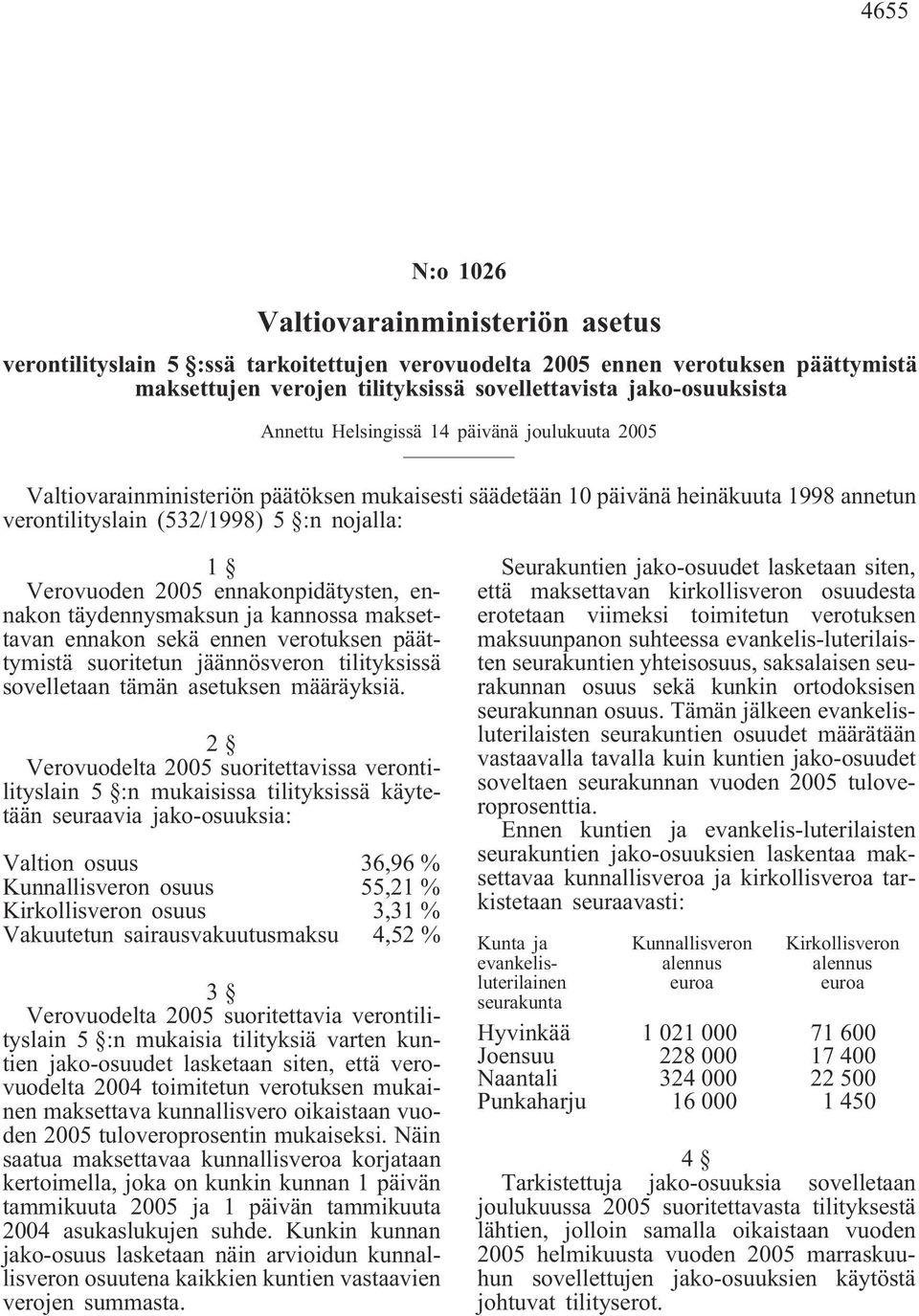 ennakon täydennysmaksun ja kannossa maksettavan ennakon sekä ennen verotuksen päättymistä suoritetun jäännösveron tilityksissä sovelletaan tämän asetuksen määräyksiä.