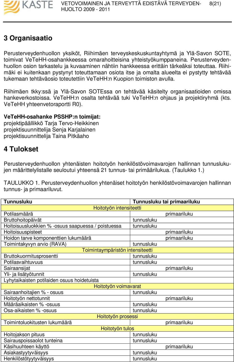 Riihimäki ei kuitenkaan pystynyt toteuttamaan osiota itse ja omalta alueelta ei pystytty tehtävää tukemaan tehtäväosio toteutettiin VeTeHH:n Kuopion toimiston avulla.