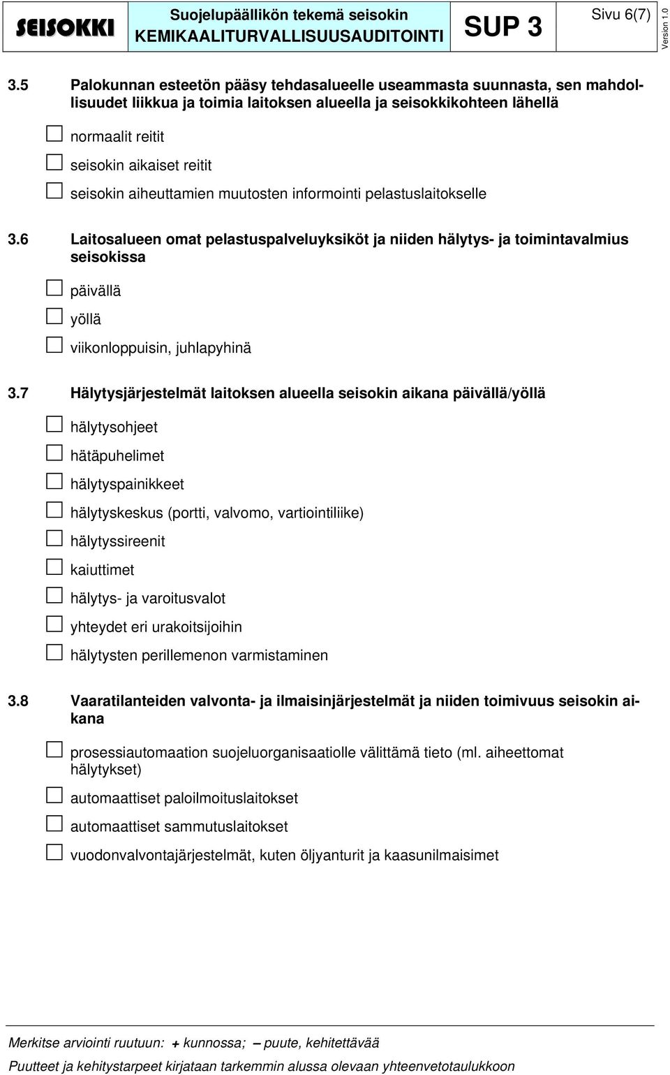 aiheuttamien muutosten informointi pelastuslaitokselle 3.6 Laitosalueen omat pelastuspalveluyksiköt ja niiden hälytys- ja toimintavalmius seisokissa päivällä yöllä viikonloppuisin, juhlapyhinä 3.