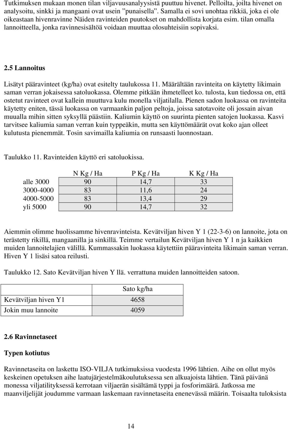 tilan omalla lannoitteella, jonka ravinnesisältöä voidaan muuttaa olosuhteisiin sopivaksi. 2.5 Lannoitus Lisätyt pääravinteet (kg/ha) ovat esitelty taulukossa 11.