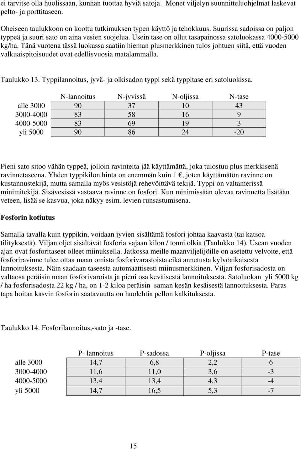 Tänä vuotena tässä luokassa saatiin hieman plusmerkkinen tulos johtuen siitä, että vuoden valkuaispitoisuudet ovat edellisvuosia matalammalla. Taulukko 13.