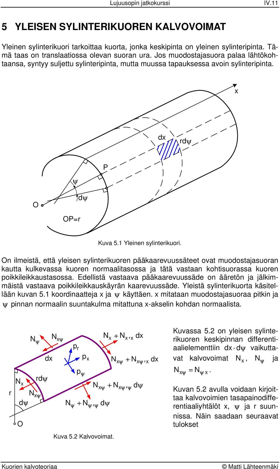 On ilmeistä että yleisen sylinteikuoen ääkaaevuussäteet ovat muoostajasuoan kautta kulkevassa kuoen nomaalitasossa ja tätä vastaan kohtisuoassa kuoen oikkileikkaustasossa.