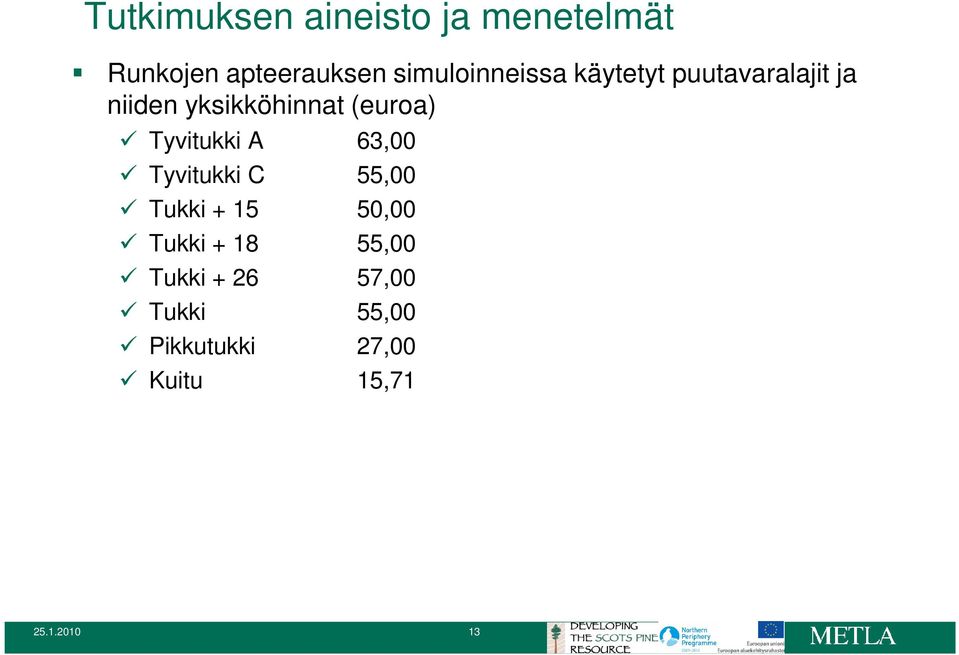 (euroa) Tyvitukki A 63,00 Tyvitukki C 55,00 Tukki + 15 50,00 Tukki