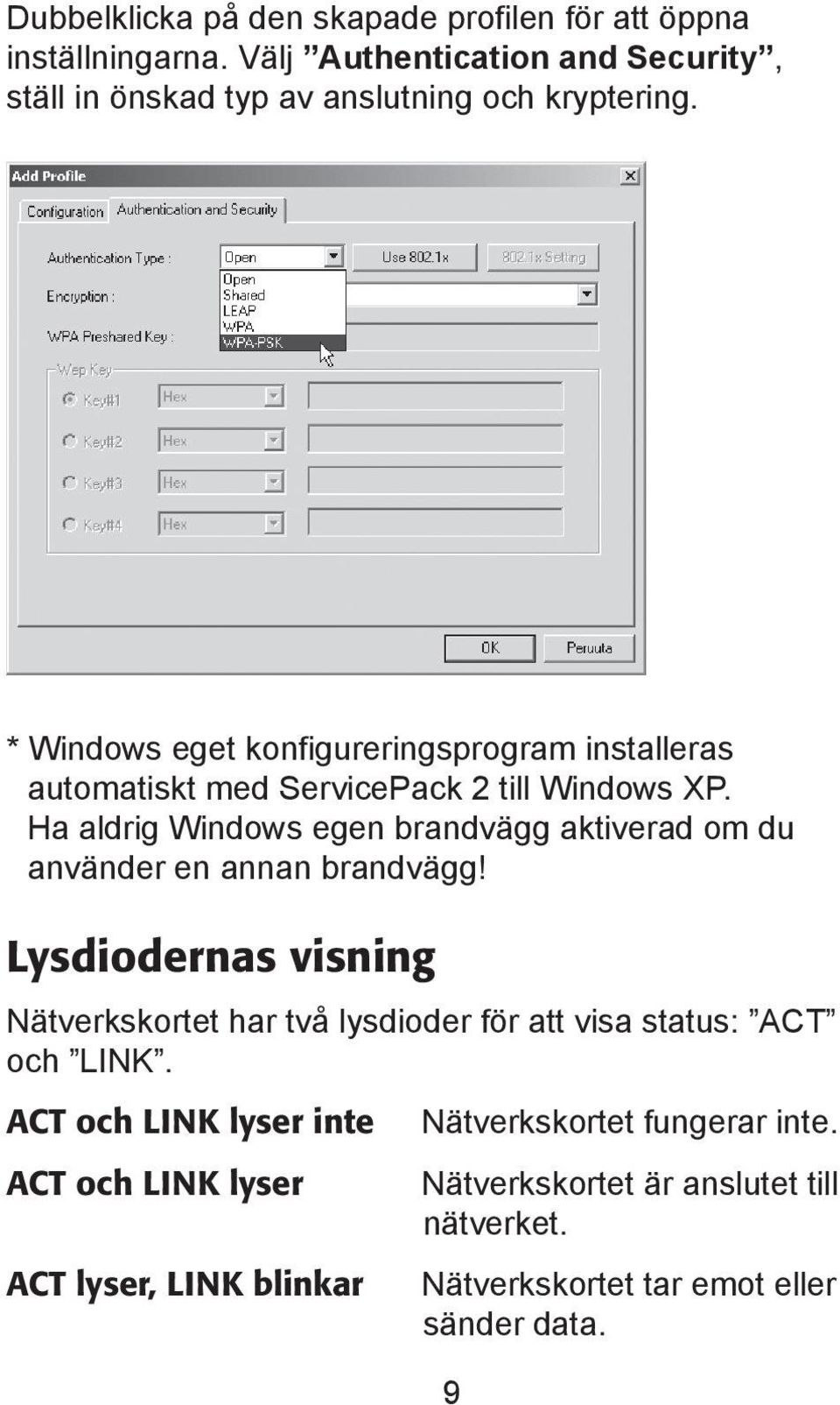 * Windows eget konfigureringsprogram installeras automatiskt med ServicePack 2 till Windows XP.