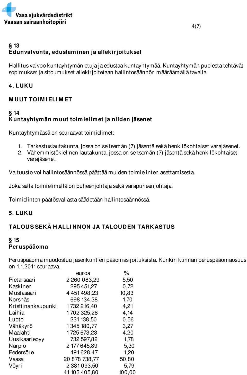 LUKU MUUT TOIMIELIMET 14 Kuntayhtymän muut toimielimet ja niiden jäsenet Kuntayhtymässä on seuraavat toimielimet: 1.