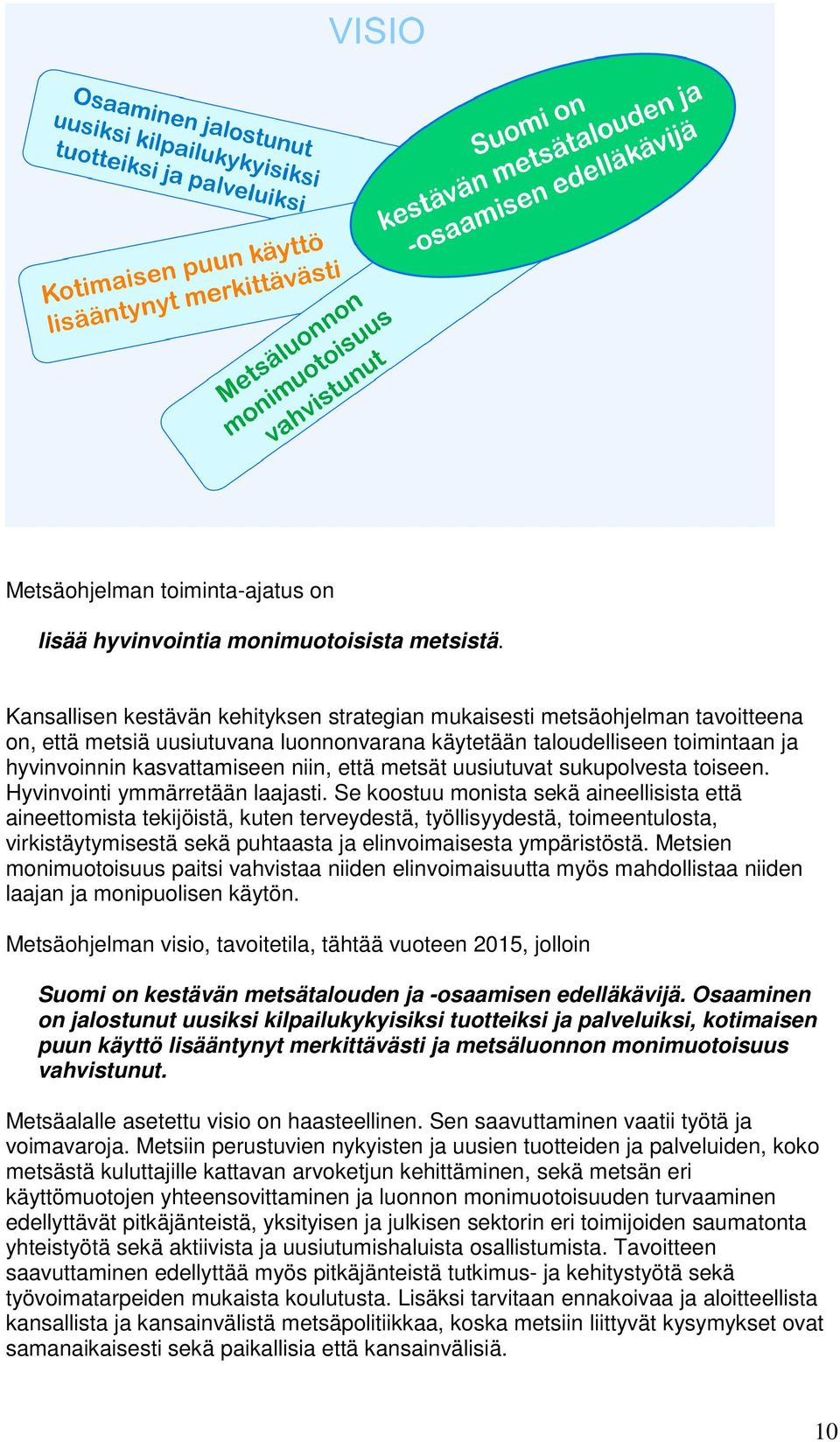 metsät uusiutuvat sukupolvesta toiseen. Hyvinvointi ymmärretään laajasti.